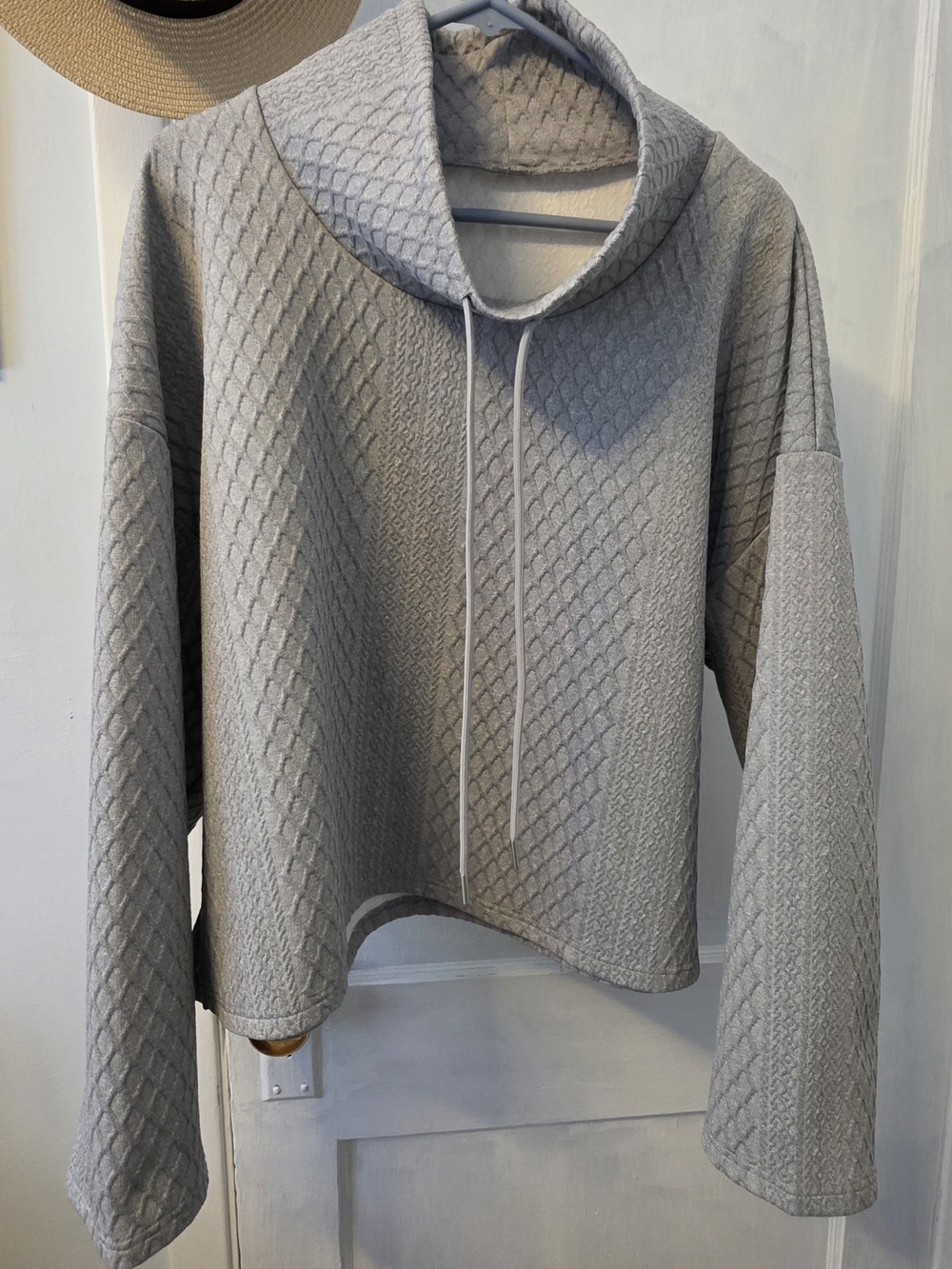 Quilted Light Gray Pullover Hoodie